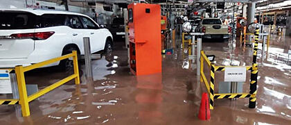 Factory floor with flood damage